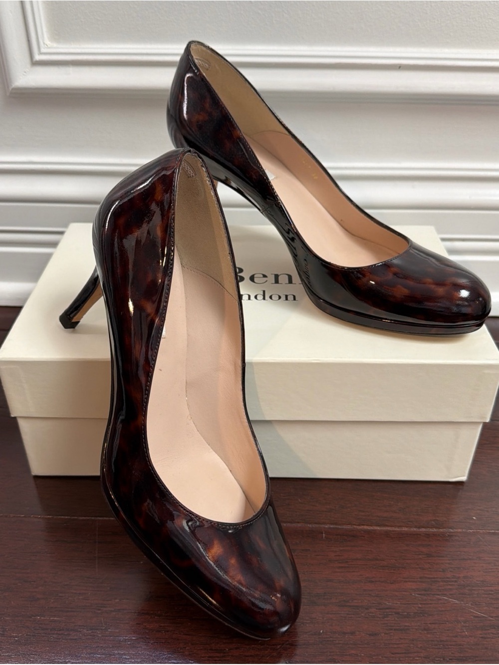 LK Bennett Brown Tortoiseshell Patent Leather Pumps